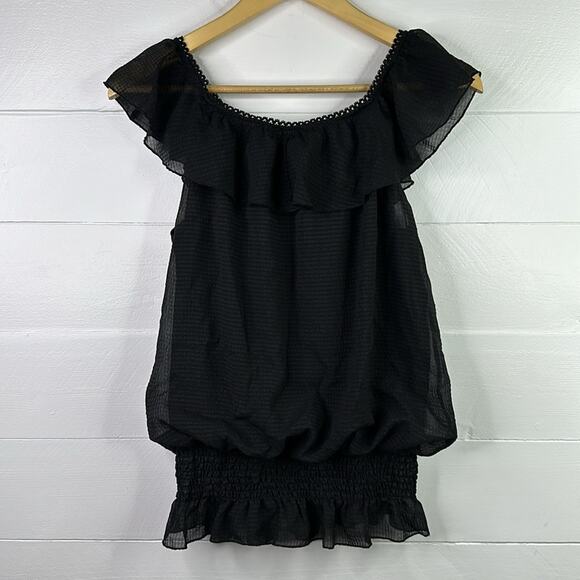 HYPNOTIZED Black Polyester Semi Sheer Sleeves Empire Waist Blouse Top Size Small - Picture 2 of 7